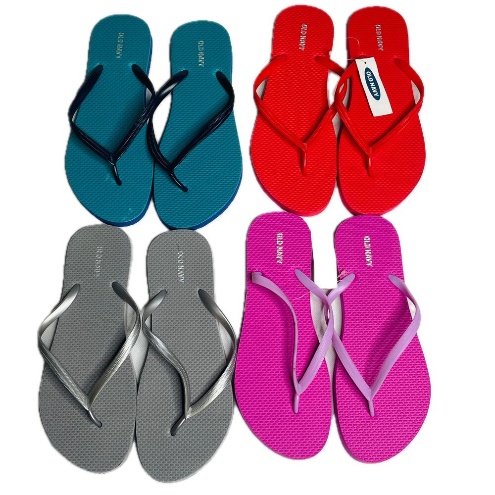 4 Pairs Old Navy Women's Thong Flip Flops Spring/Summer, Multi Color - Size 9